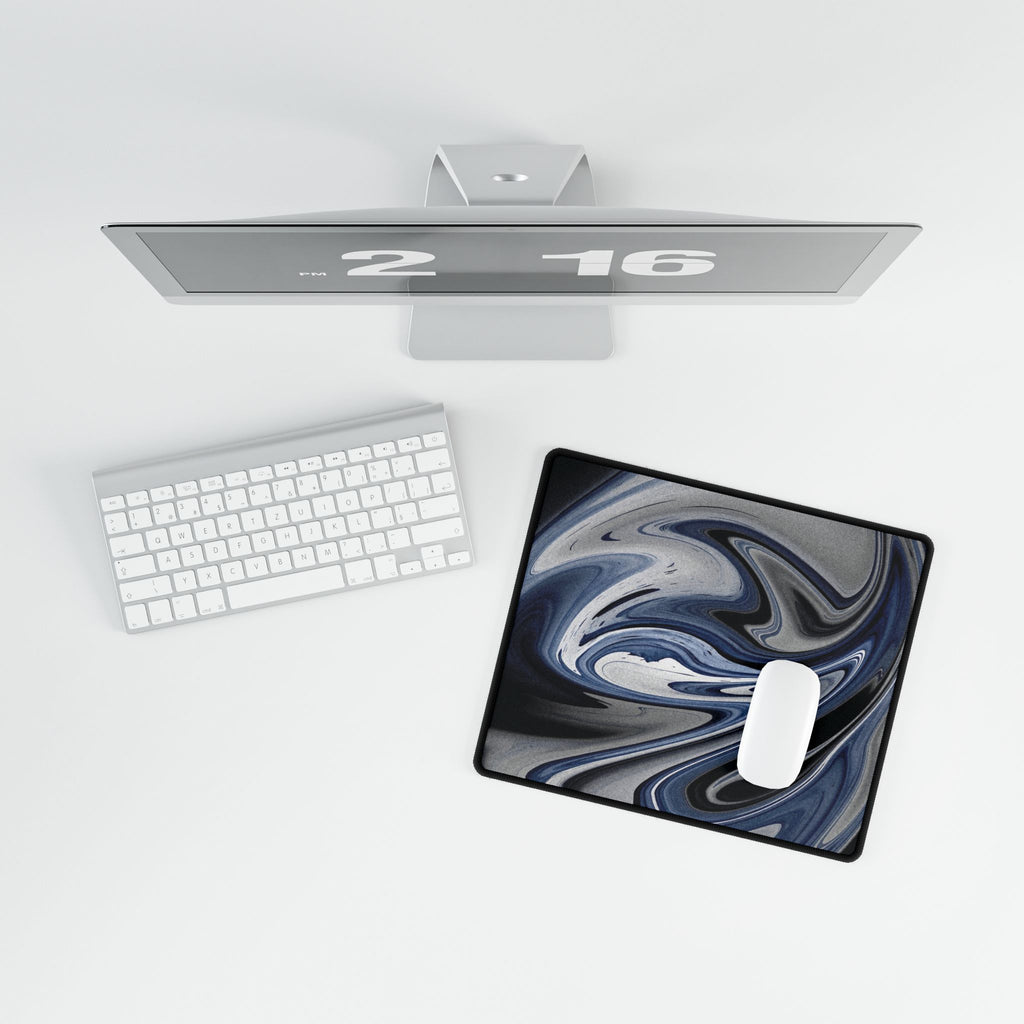 Chrome And Blue Desk Mat - Swirling Vortex Mouse Pad