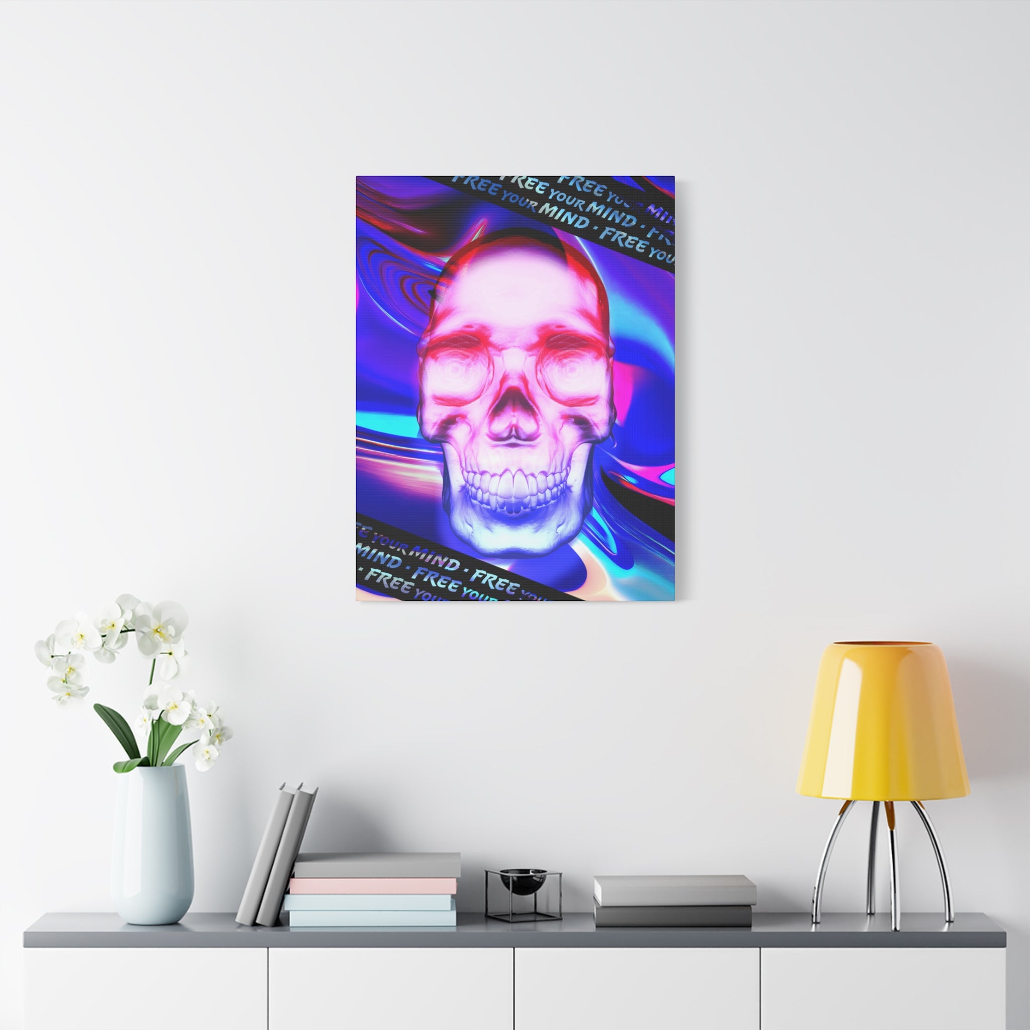 Free Your Mind Psychedelic Skull Canvas Art - Trippy Skeleton Decor