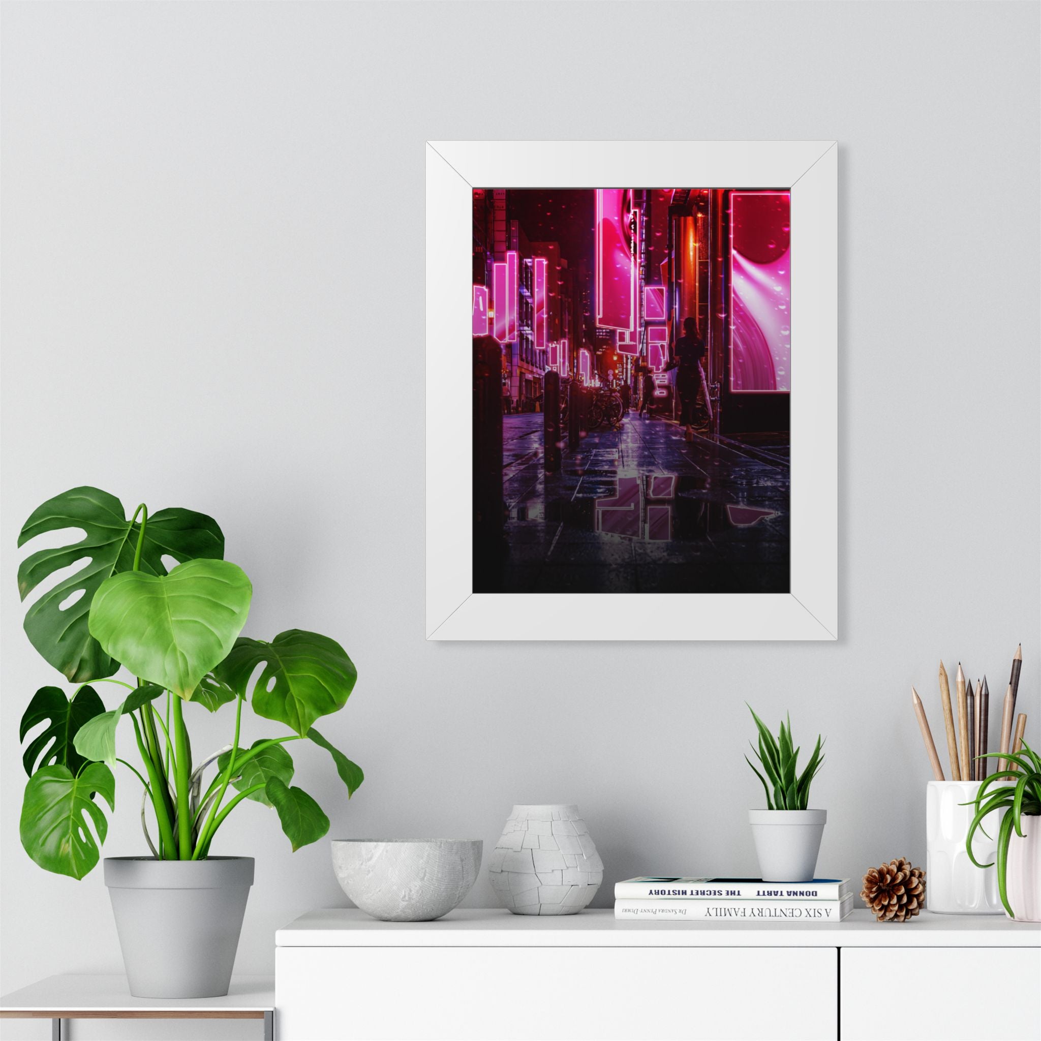 Japanese City Punk FX Framed Poster - Neon Alley Cyberpunk Art