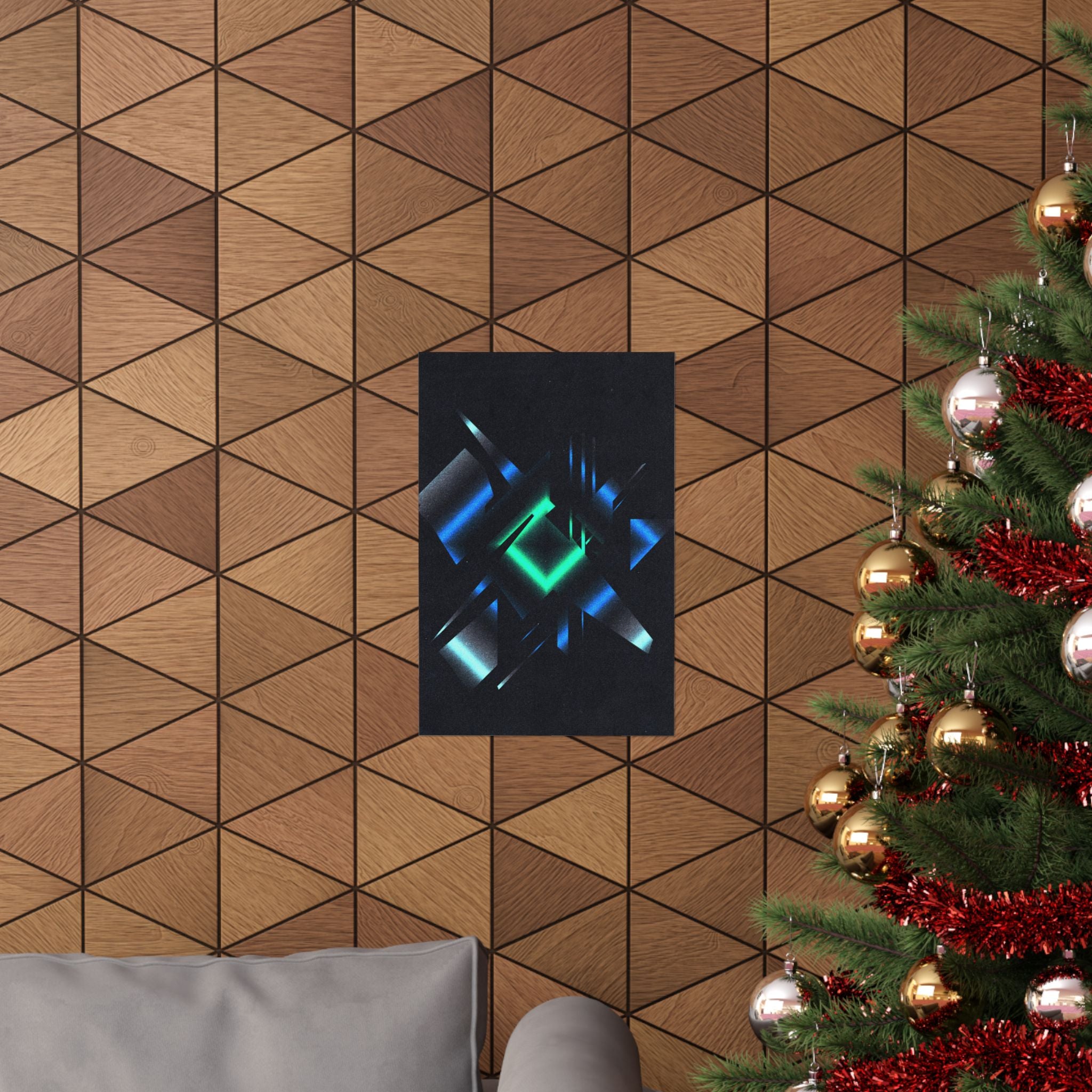 Abstract Techno Blue Poster - Cyberpunk Digital Art Print