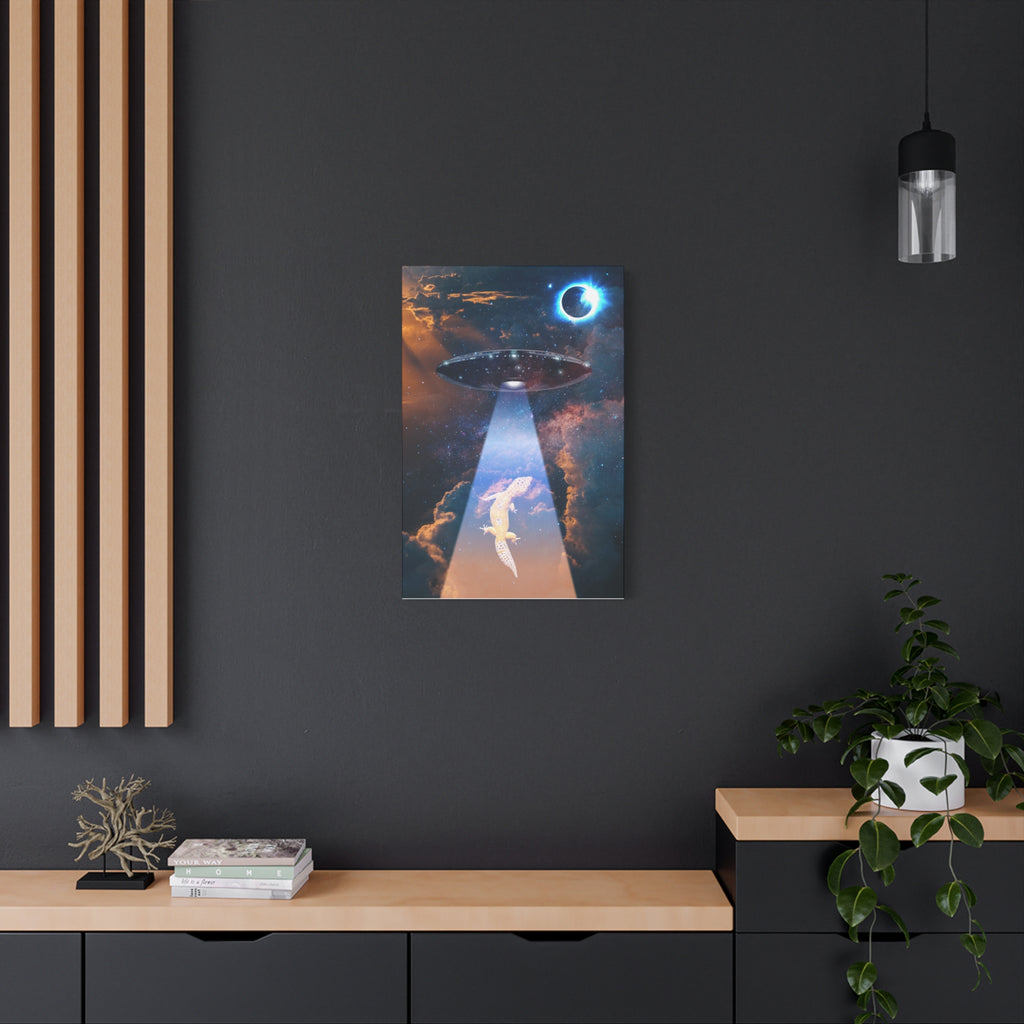Space Lizards Canvas Wall Art - Lizard Being Abducted Ufo Decor