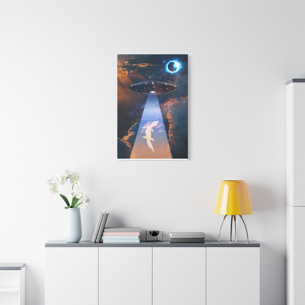Space Lizards Canvas Wall Art - Lizard Being Abducted Ufo Decor
