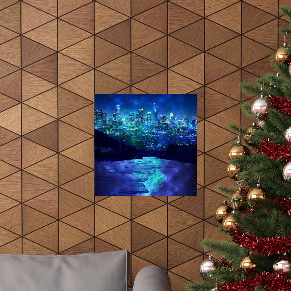 Cosmic Frosted City Skyline Poster Print - Galactic Cityscape