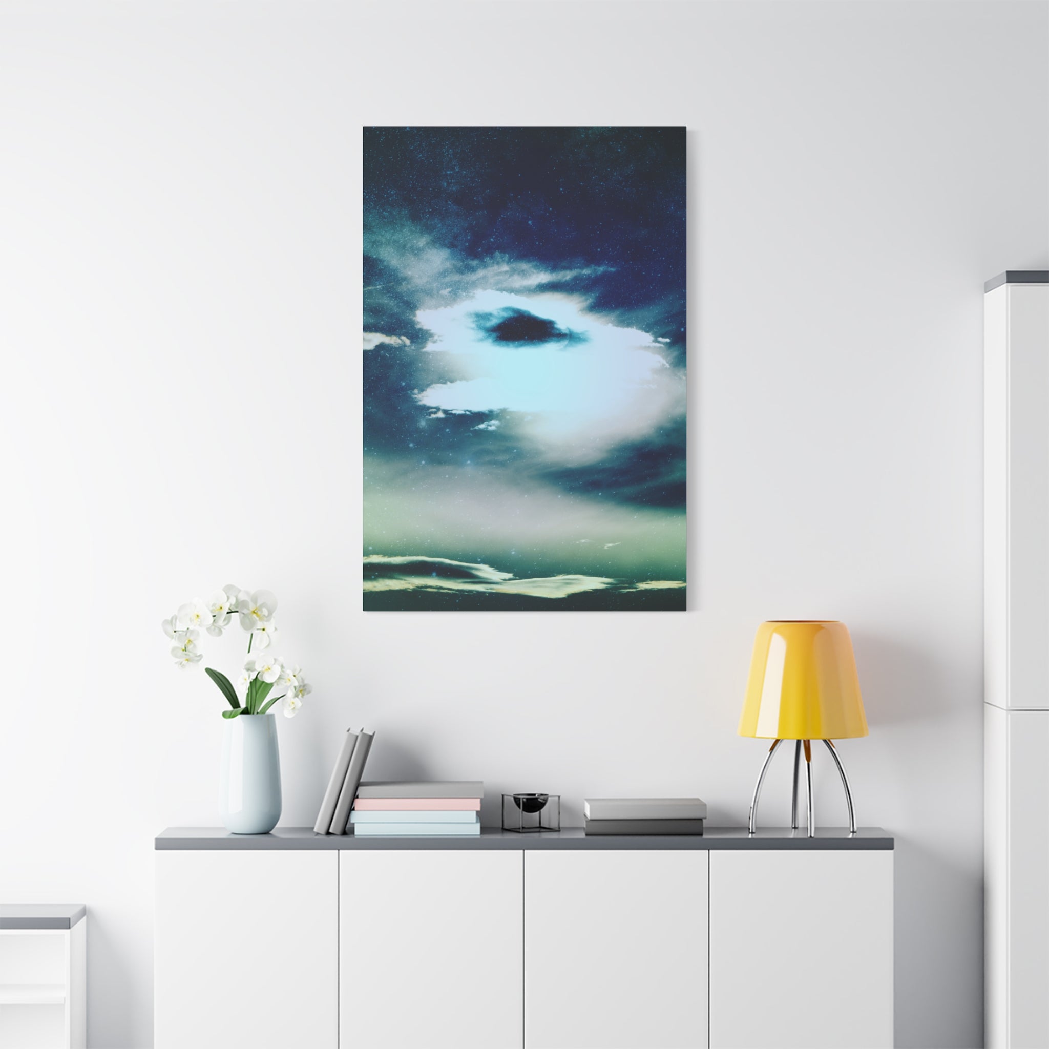 Sunset Space Mountains Canvas Art | Retro Vaporwave Galactic Landscape Wall Decor