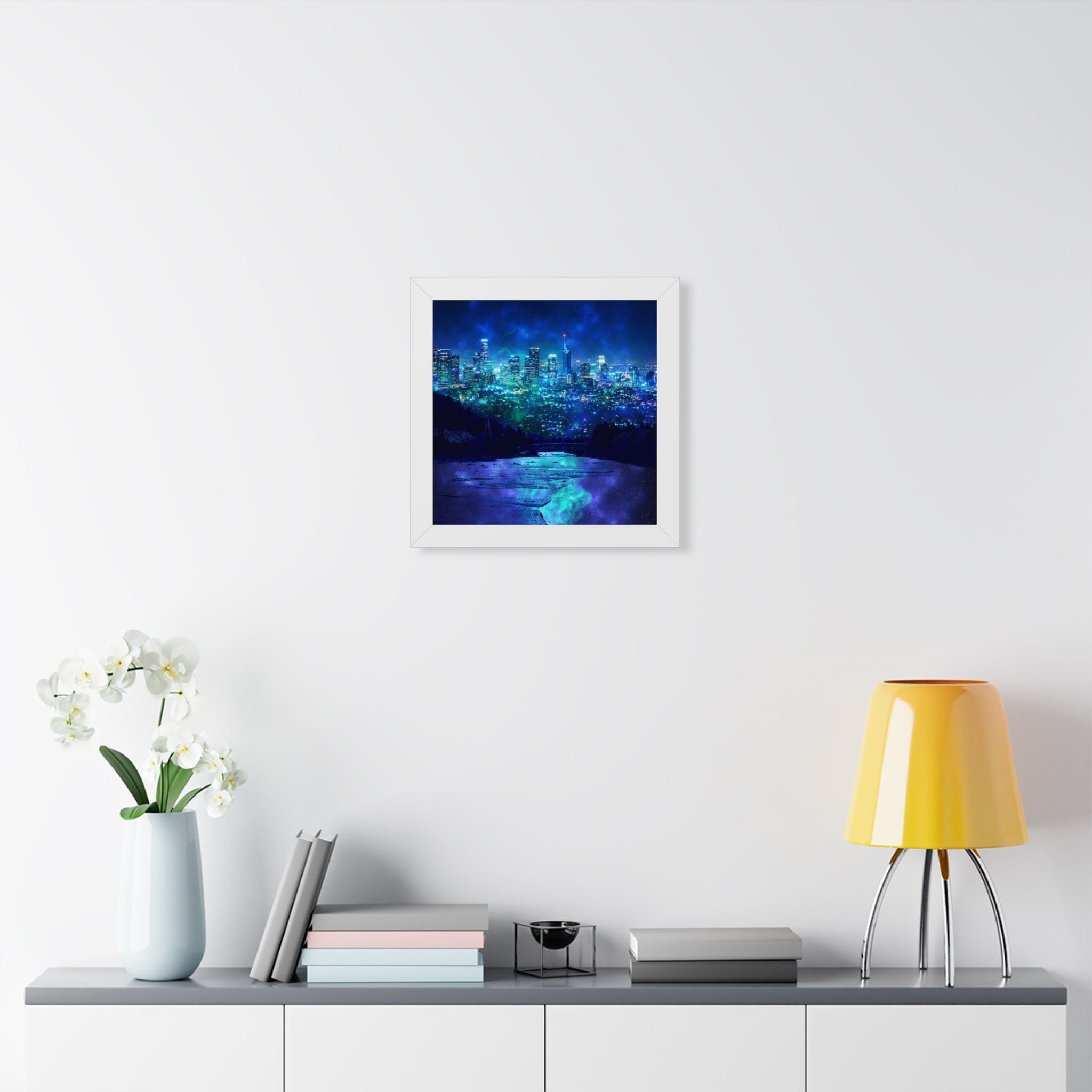 Cosmic Frosted City Skyline Poster - Galactic Winter Cityscape