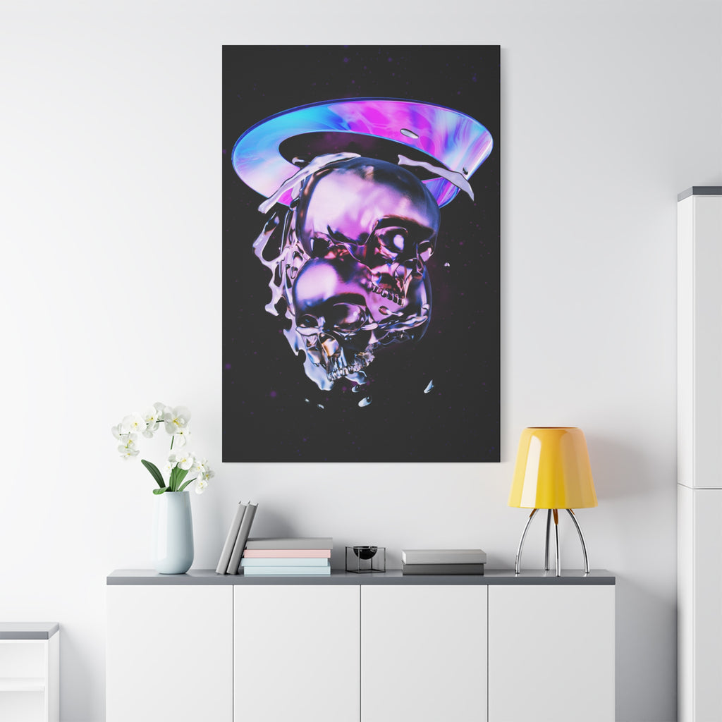 Melted Skeleton Skulls Canvas Wall Art - Gothic Cosmic Skull Decor
