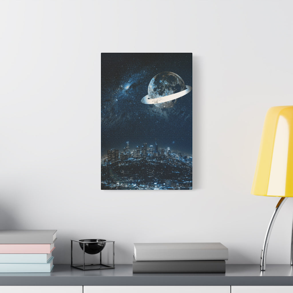 Starlight Cityscape Under a Celestial Moon Canvas Wall Art