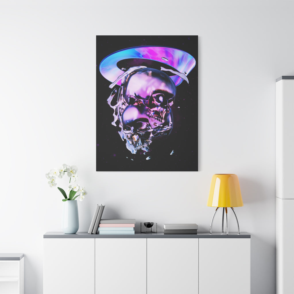 Melted Skeleton Skulls Canvas Wall Art - Gothic Cosmic Skull Decor