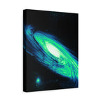 Vaporwave Green Blue Spiral Galaxy Canvas Art | Neon Retro Space Nebula Wall Decor
