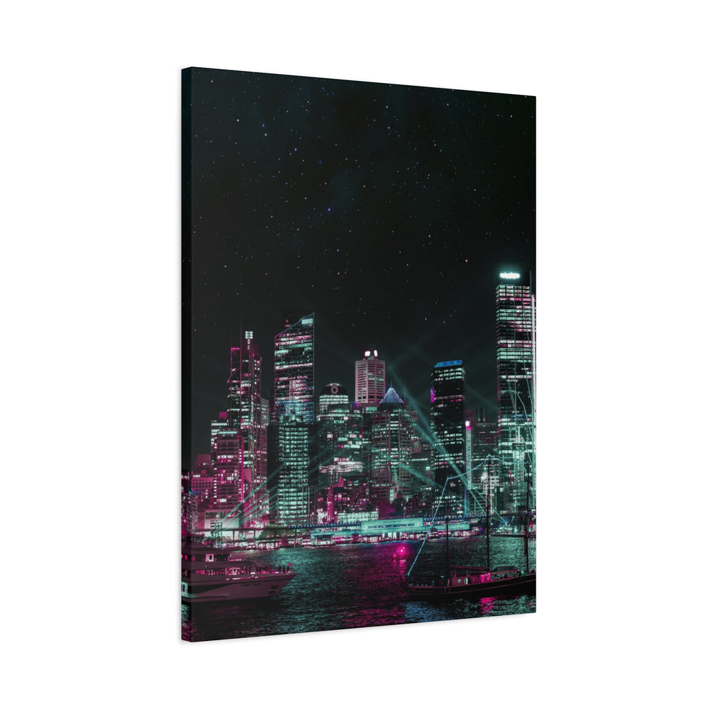 Cyberpunk Harbor Canvas Wall Art - Futuristic Sci-Fi City Decor
