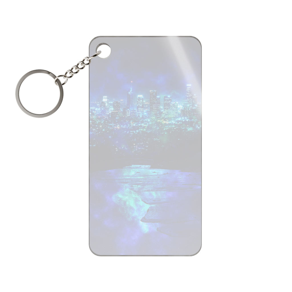 Cosmic Frosted City Keychain - Galactic Skyline Acrylic Charm