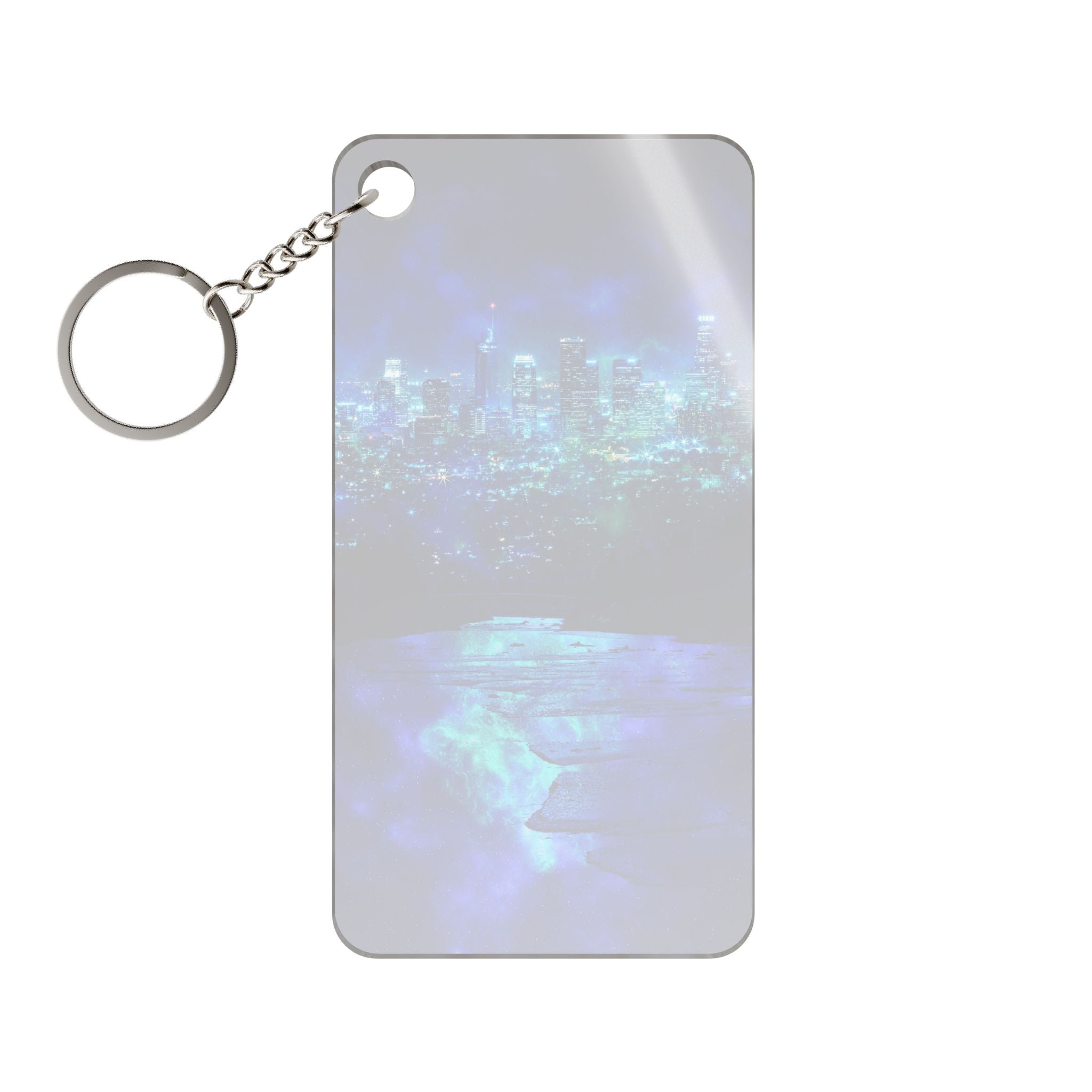 Cosmic Frosted City Keychain - Galactic Skyline Acrylic Charm