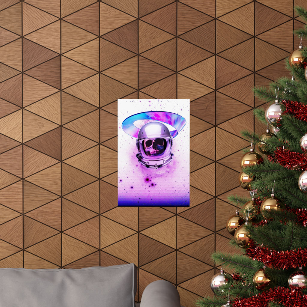 Astronaut Skeleton Skull Poster Print - Neon Space Skull Art