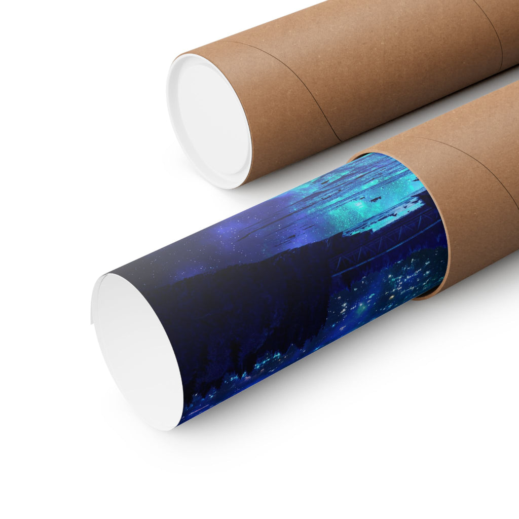 Cosmic Frosted City Skyline Poster Print - Galactic Cityscape