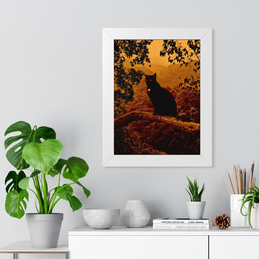 Spooky Cat in Tree Framed Poster - Halloween Wall Art
