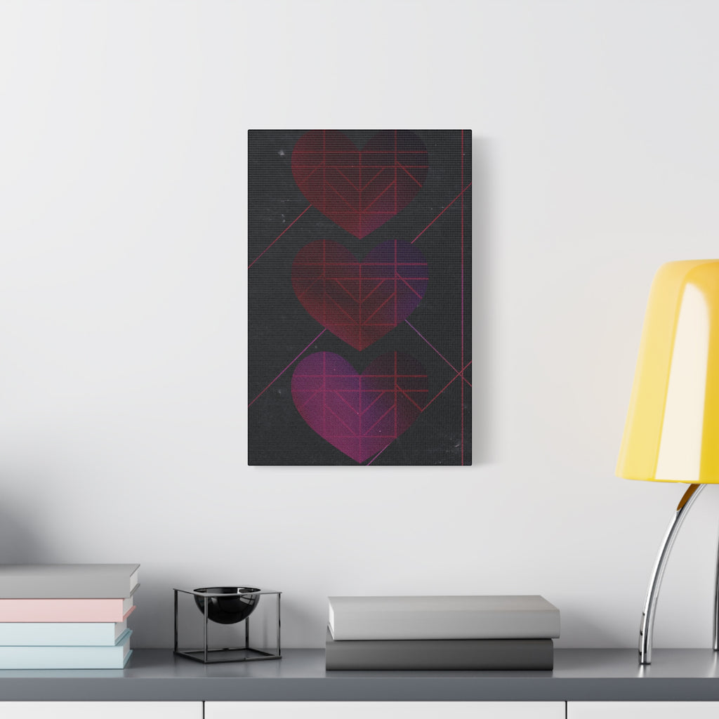 Three Hearts Level One Retro Gamer Canvas Art | Minimalist 8-Bit Pixel Love Wall Decor