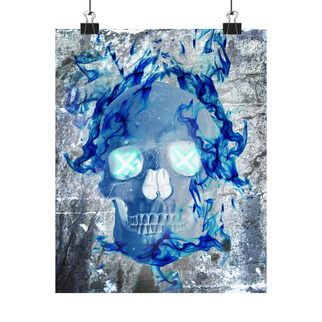 Blue Flame Skull Poster Print - Gothic Fire Skull Art