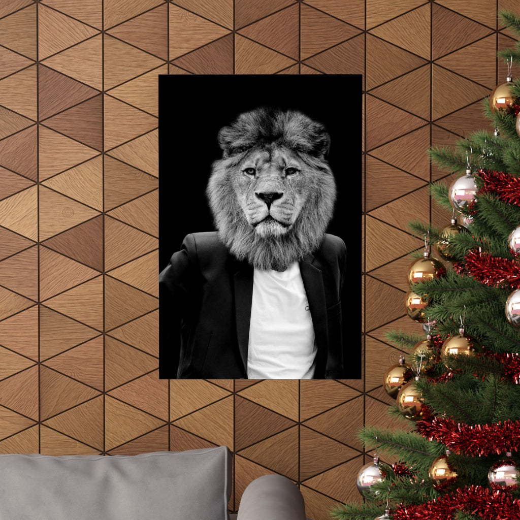 Lion in a Suit Poster - Quirky Animal Portrait Art Print