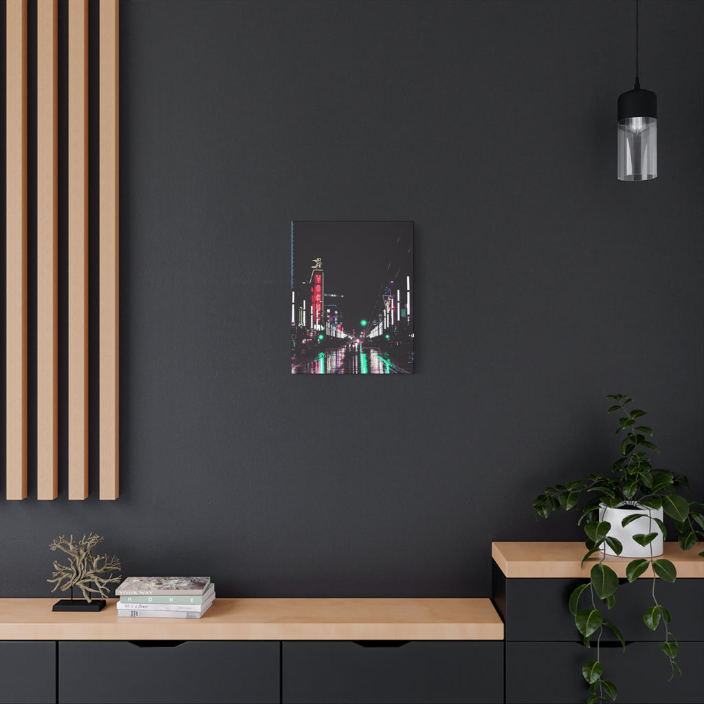 Cyberpunk Slick Street Canvas Wall Art - Neon Alley Decor