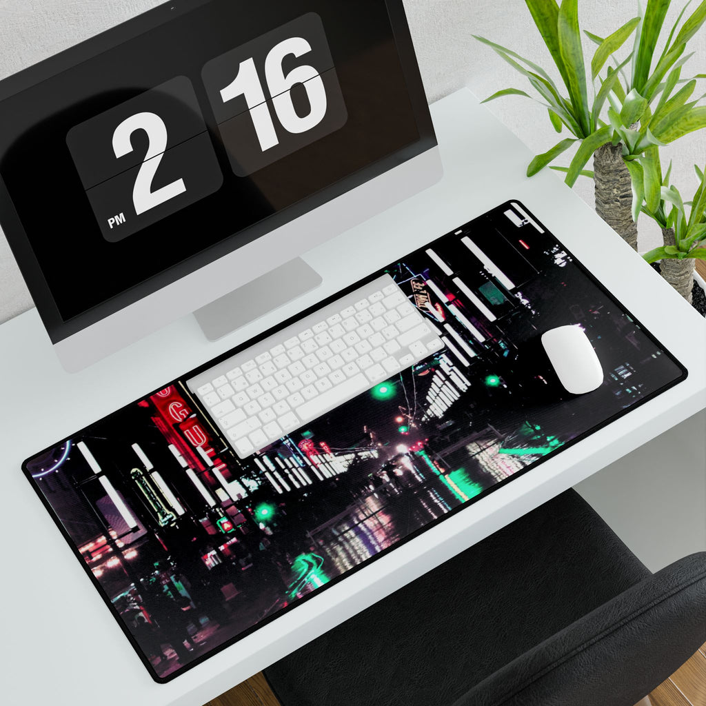 Cyberpunk Slick Street Mouse Pad - Neon Alley Desk Mat