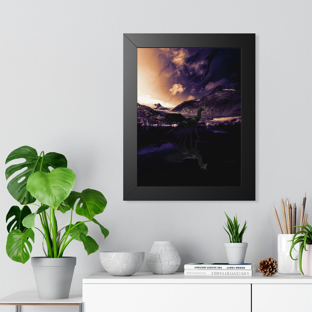 Baby Winged Dragon Poster - Mystic Mountain Lake Fantasy Art