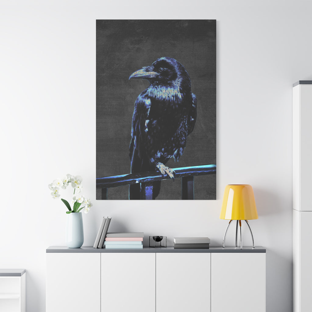Blue Crow Canvas Wall Art - Surreal Raven Bird Decor