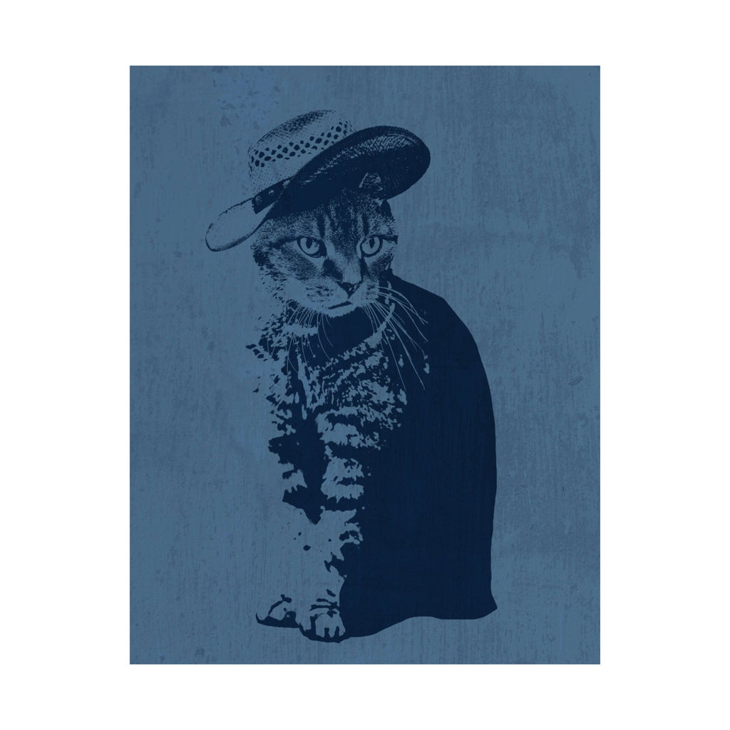Grey Tabby in a Sunhat Poster - Cute Cat Art Print
