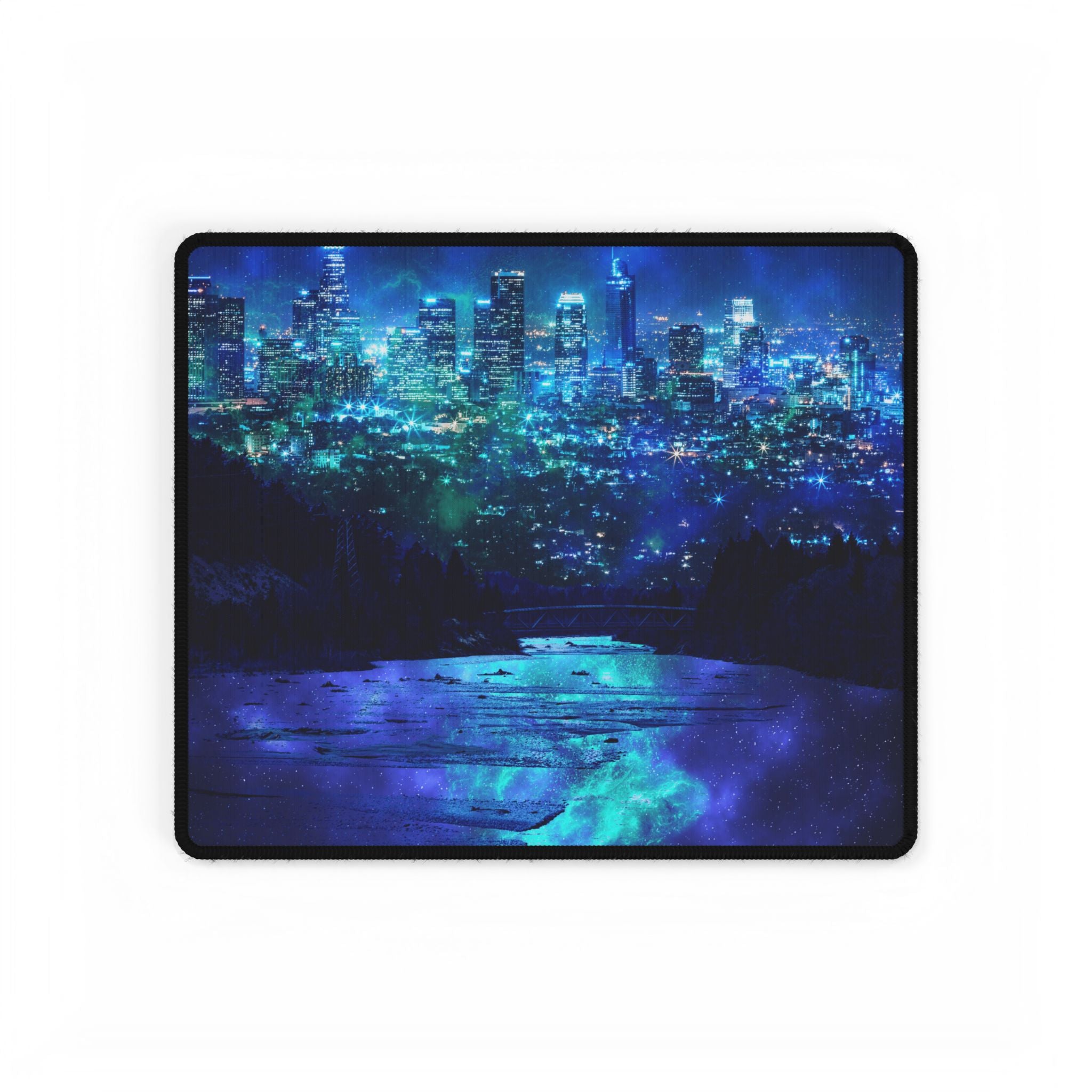 Cosmic Frosted City Desk Mat - Galactic Skyline Mouse Pad