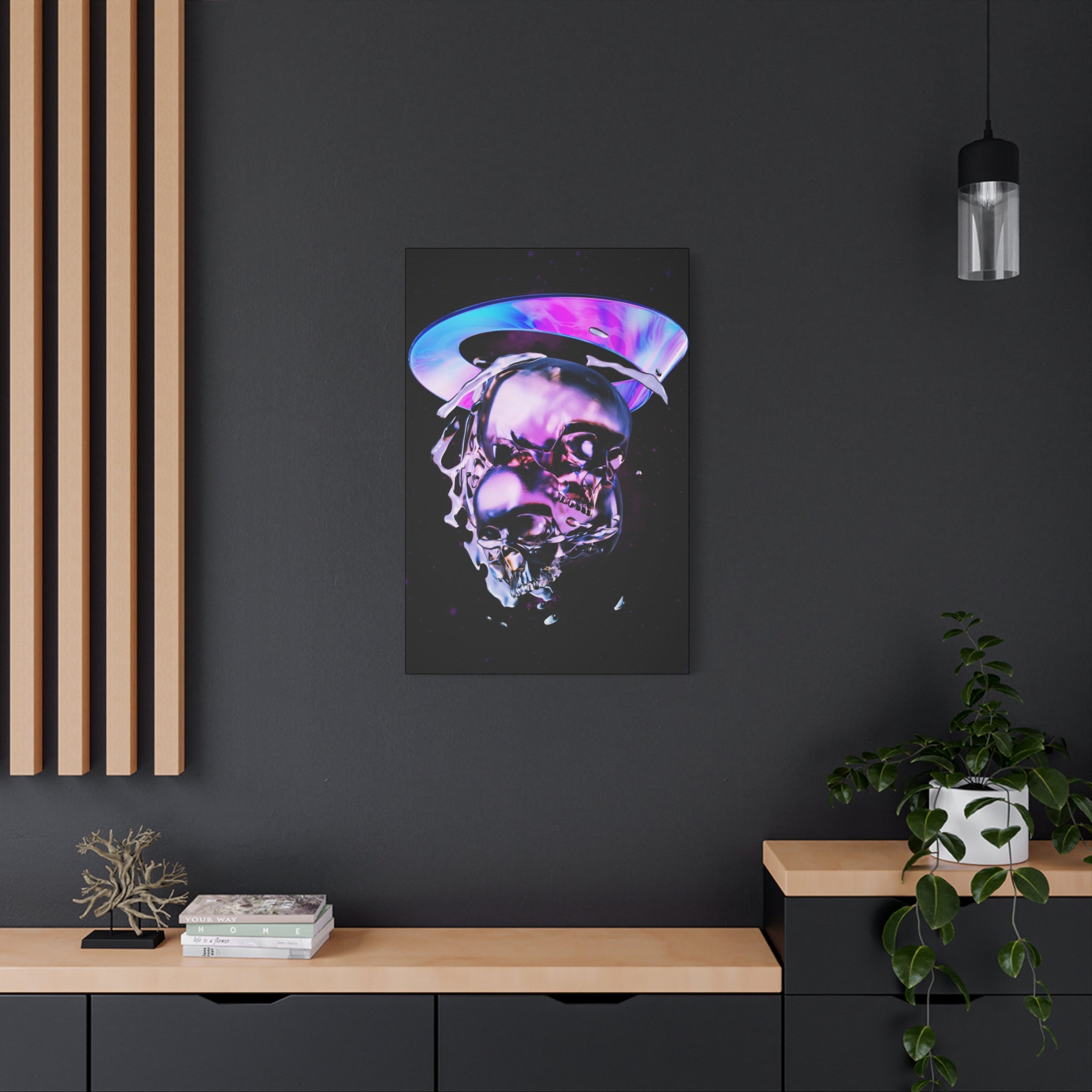 Melted Skeleton Skulls Canvas Wall Art - Gothic Cosmic Skull Decor