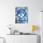 Blue Flame Skull Gothic Canvas Art - Edgy Fire Skeleton Decor