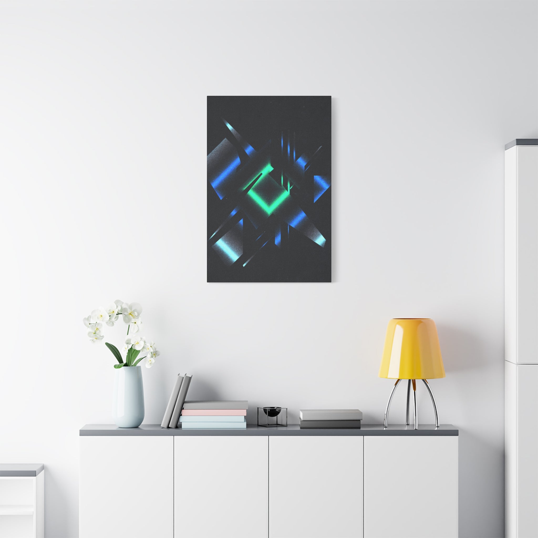 Abstract Techno Blue Canvas Wall Art - Digital Glitch Decor