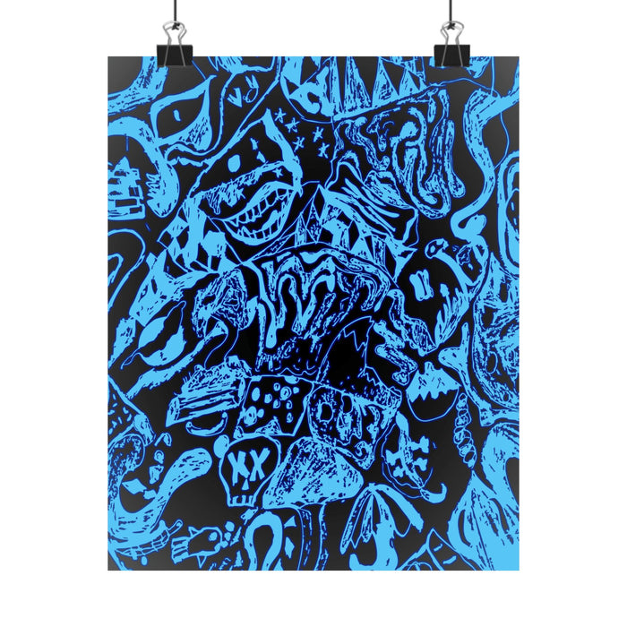 Doodles of a Lost Mind Poster - Cyan Sketchbook Doodle Art Print