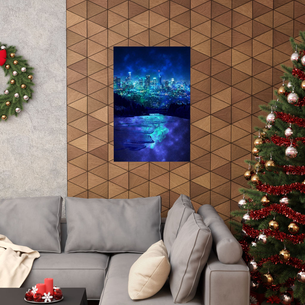 Cosmic Frosted City Skyline Poster Print - Galactic Cityscape