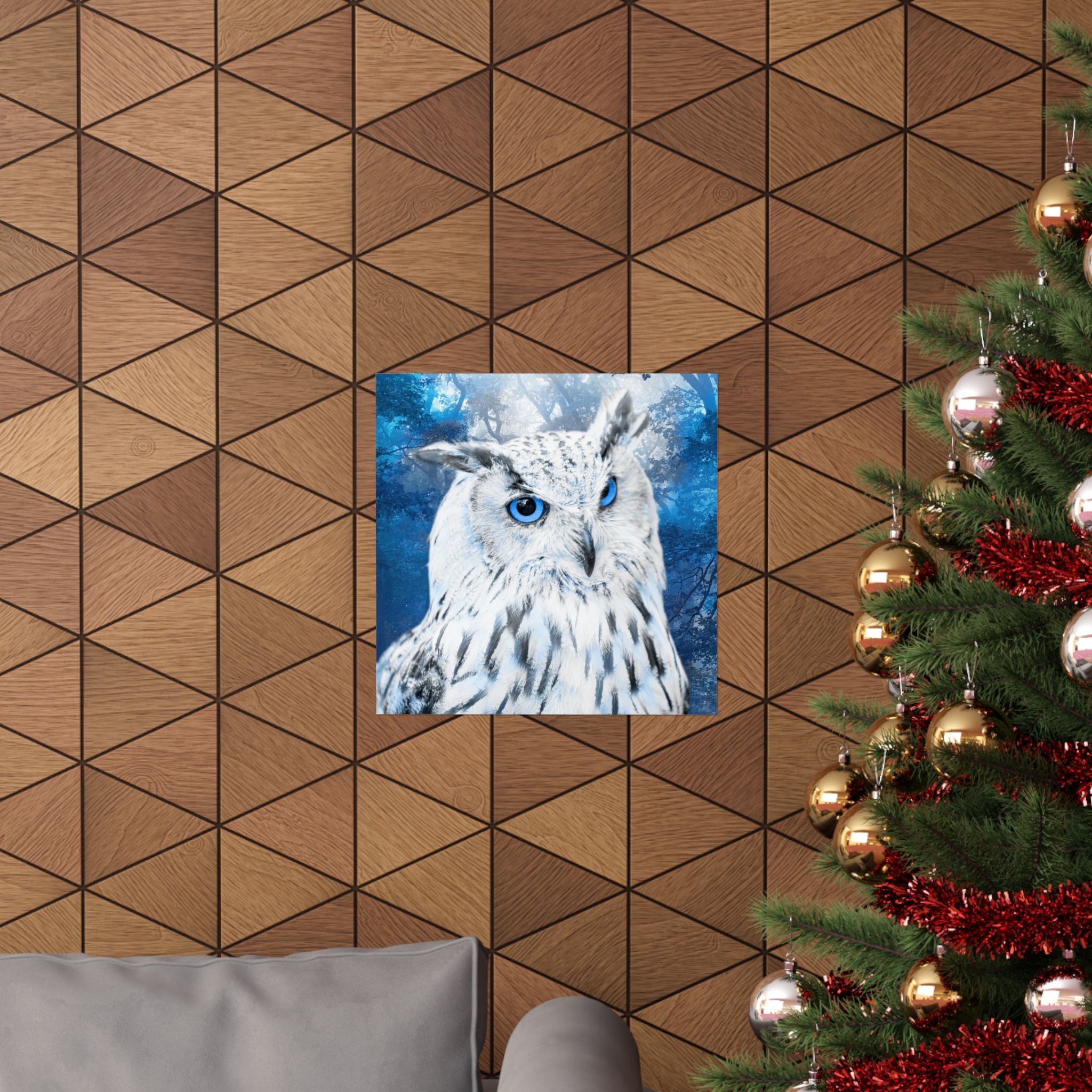 Frost Owl Poster Print - Winter Woodland Bird Art