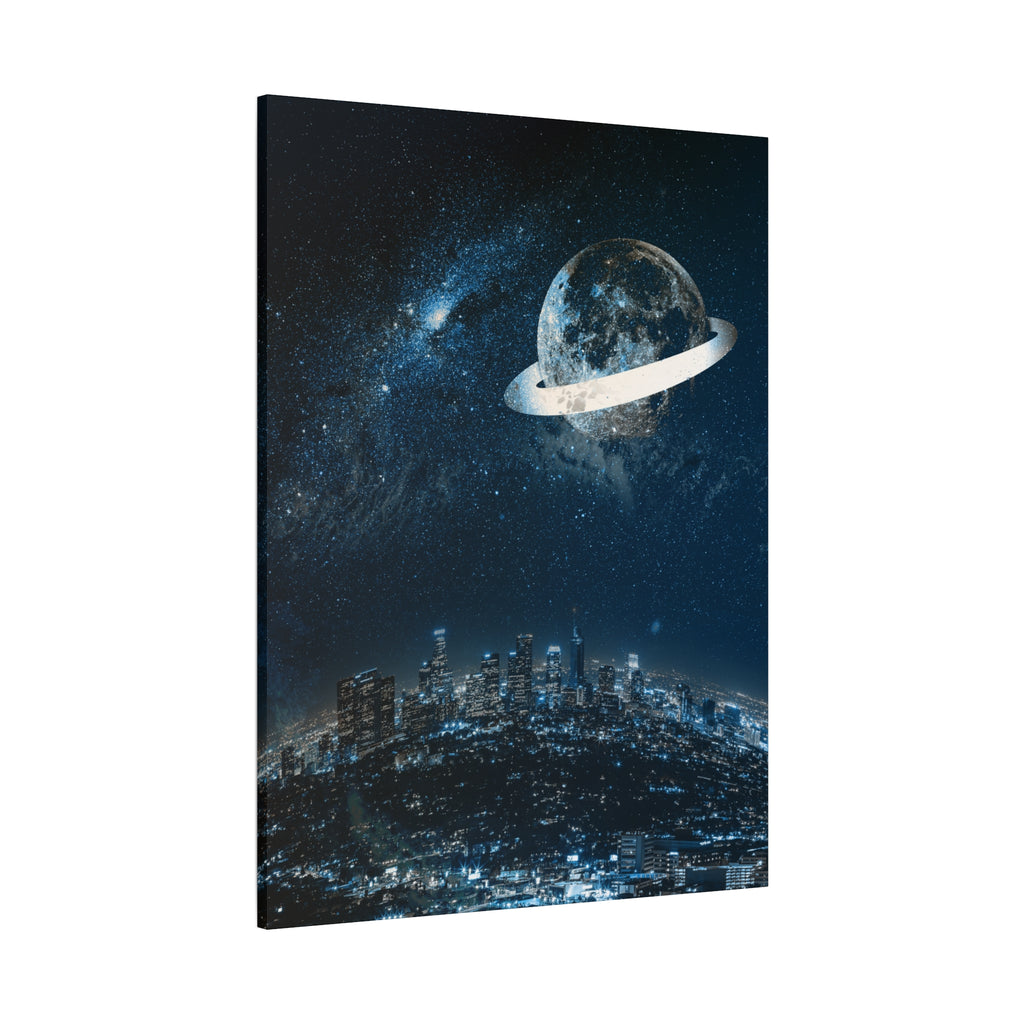Starlight Cityscape Under a Celestial Moon Canvas Wall Art