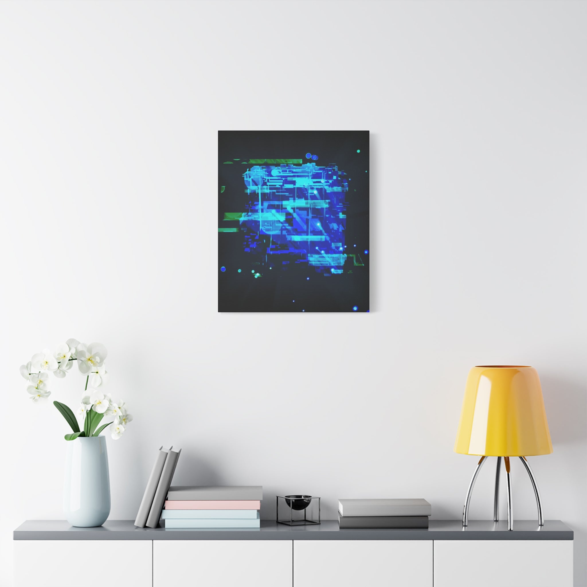 The Data Cube Sci-Fi Cyberpunk Canvas Art | Abstract Tech Futuristic Digital Wall Decor