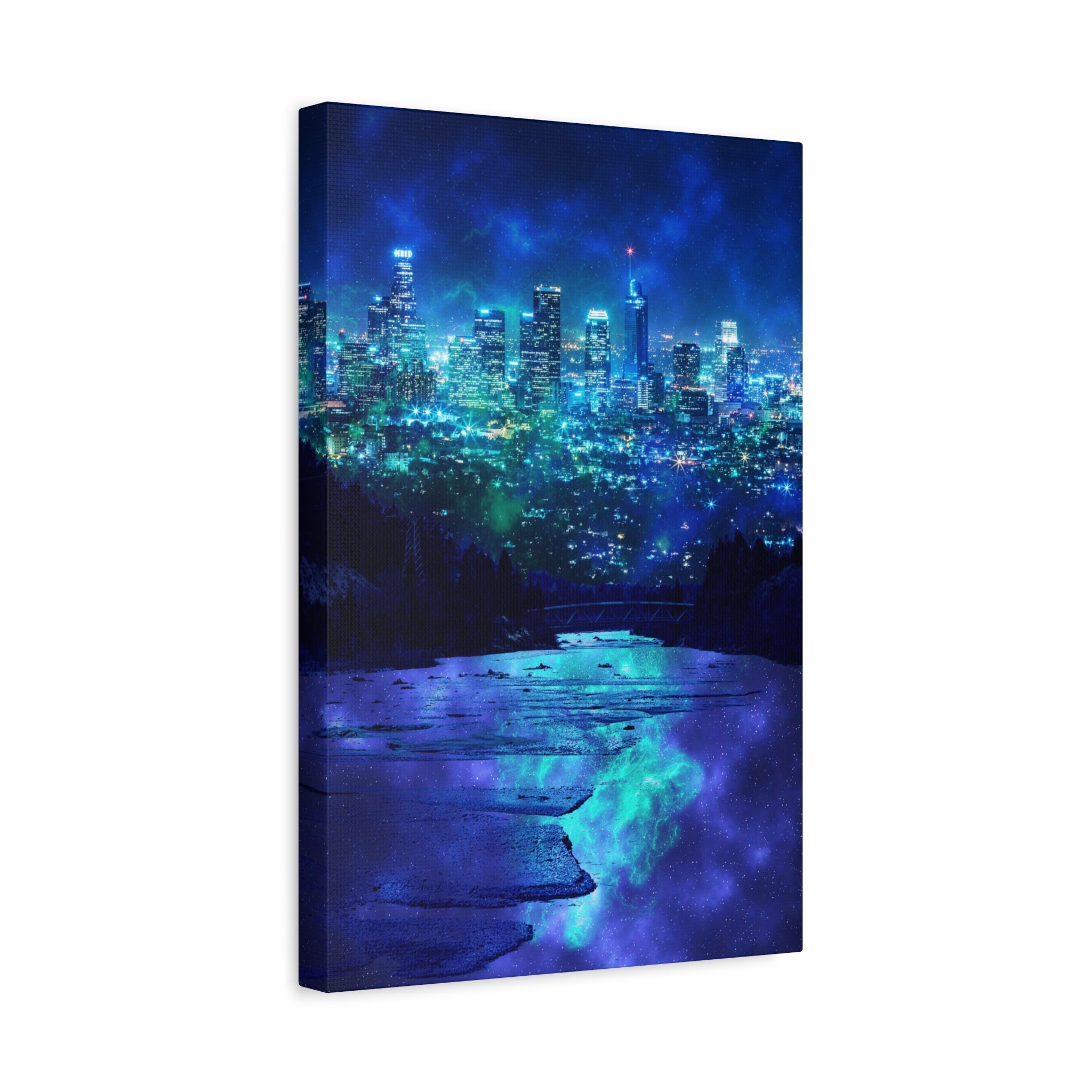 Cosmic Frosted City Canvas Wall Art - Winter Cityscape Decor