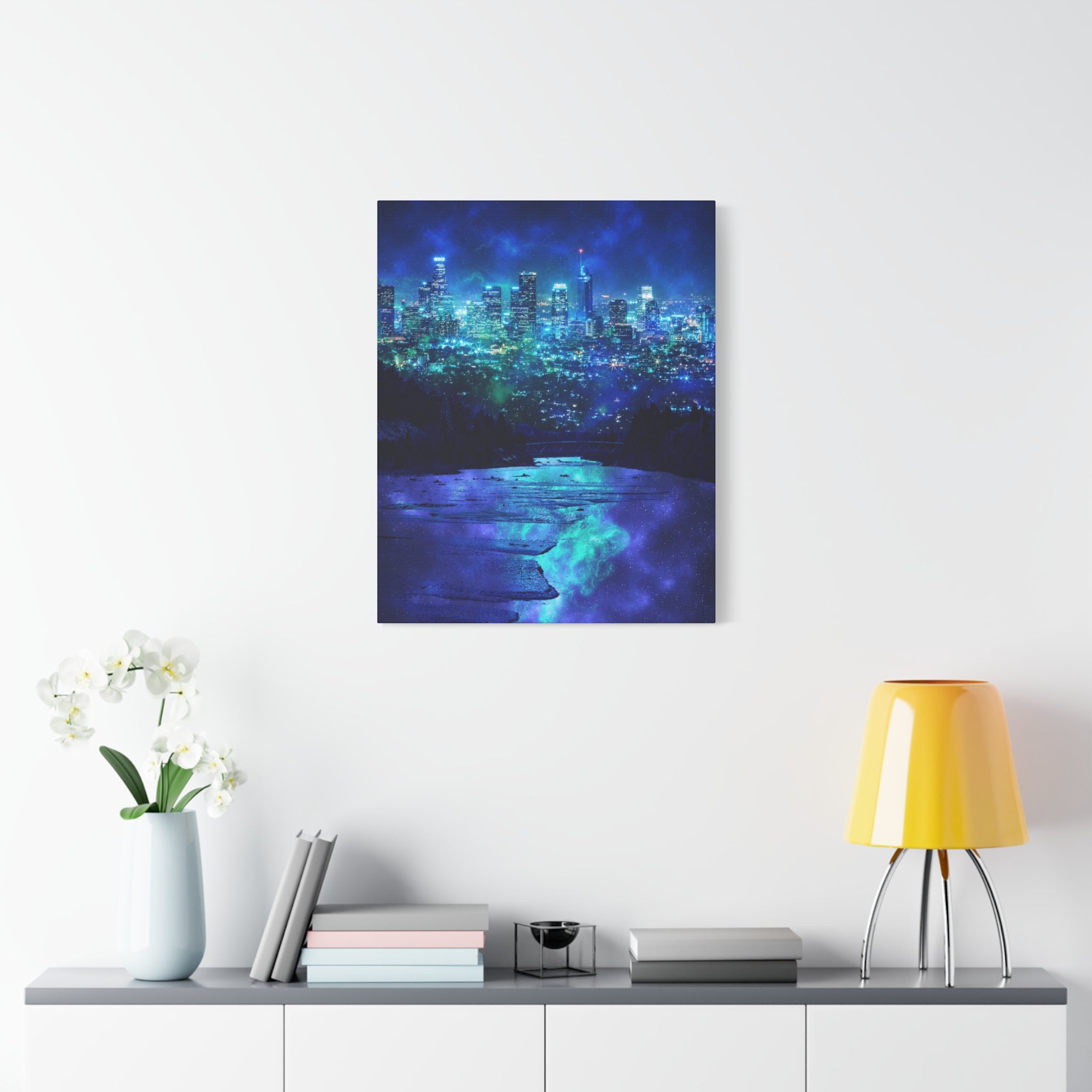 Cosmic Frosted City Canvas Wall Art - Winter Cityscape Decor