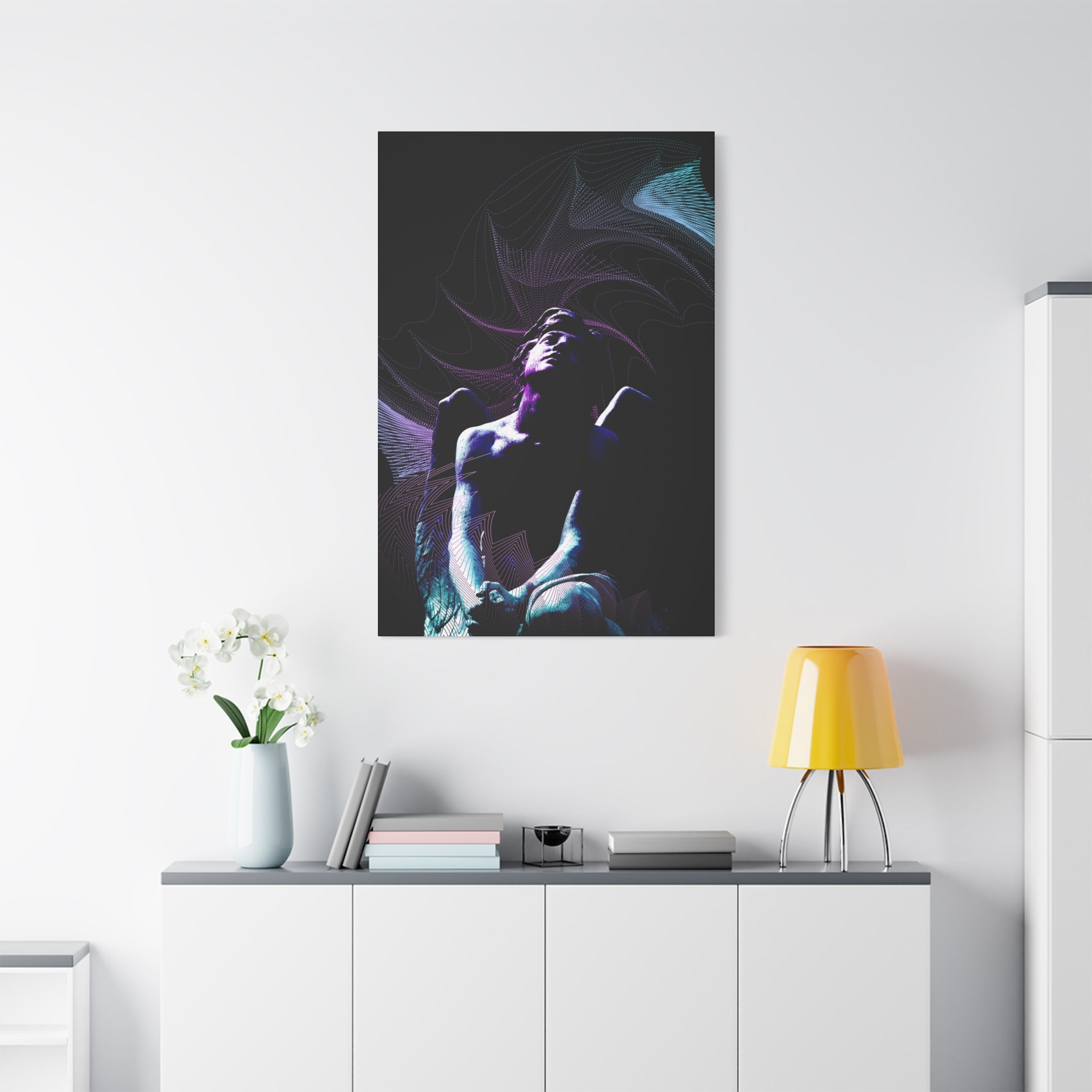 Skybound Canvas Wall Art - Surreal Angel Figure in the Clouds