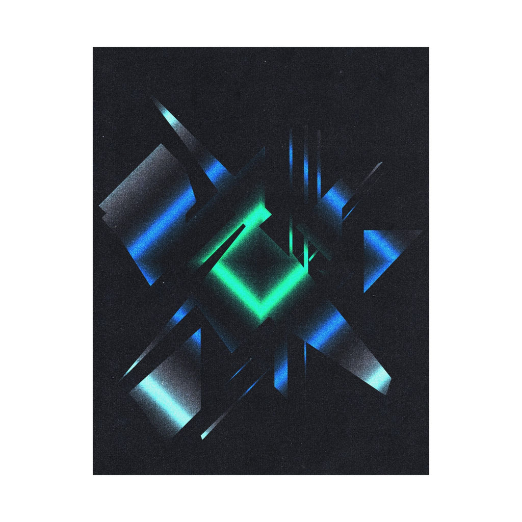 Abstract Techno Blue Poster - Cyberpunk Digital Art Print