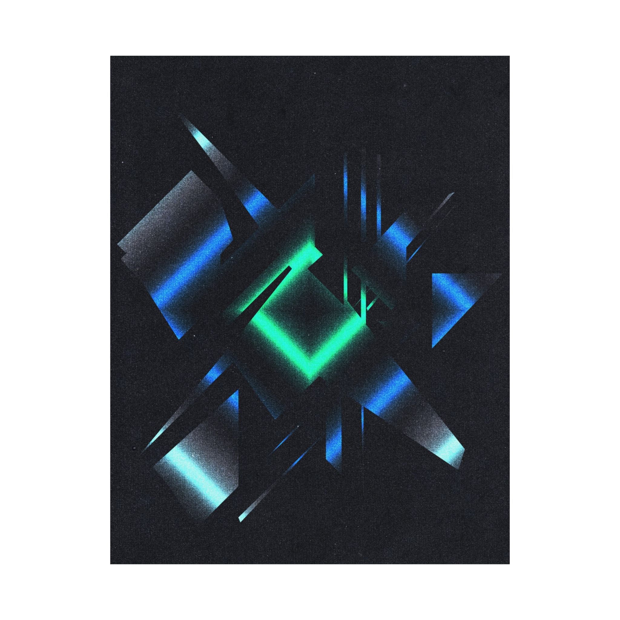 Abstract Techno Blue Poster - Cyberpunk Digital Art Print