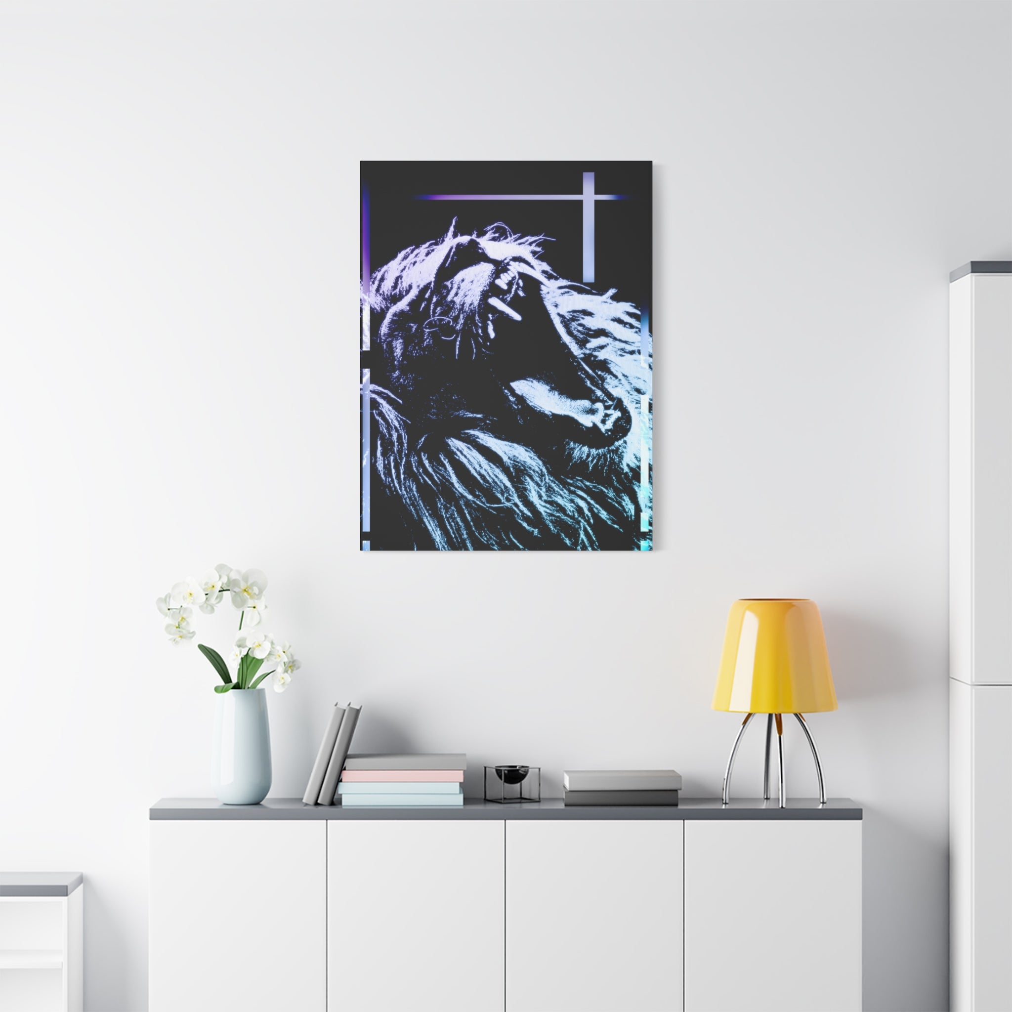 CRT Lion Retro Wave Canvas Art - 80s Vaporwave Neon Decor