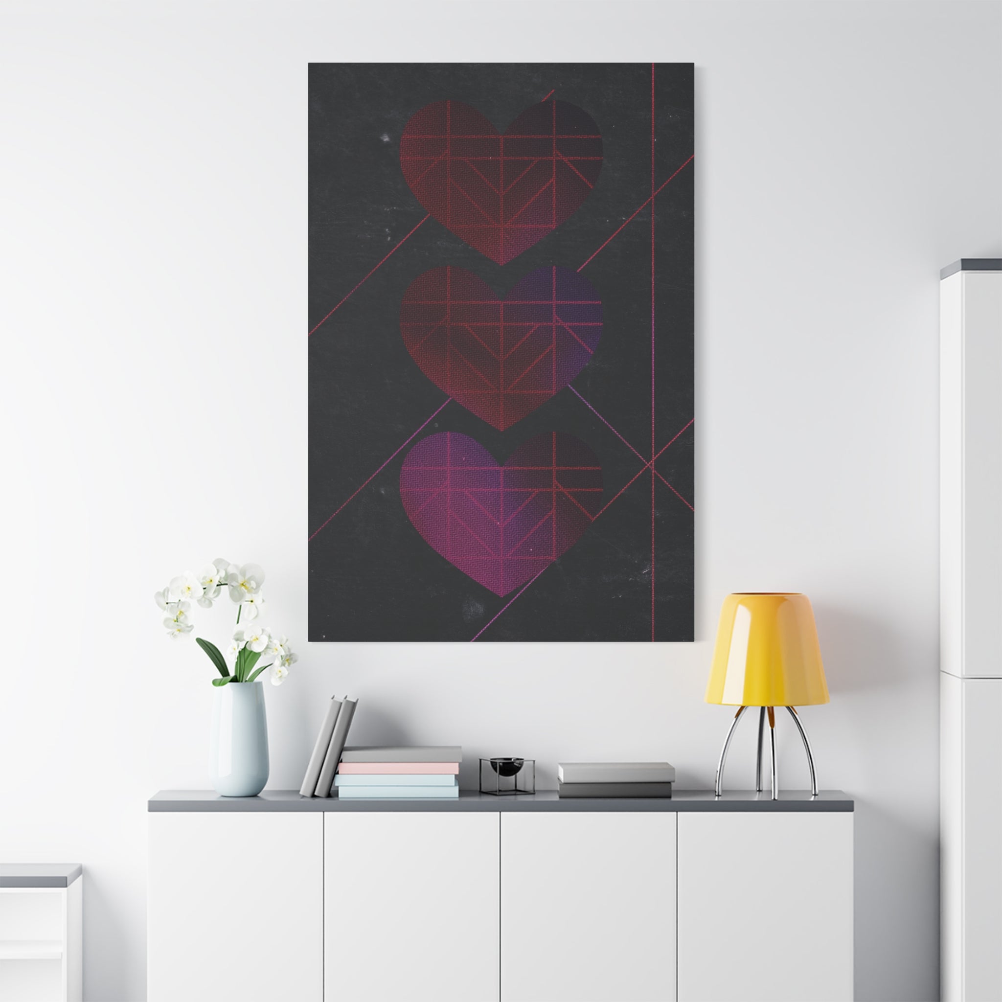 Three Hearts Level One Retro Gamer Canvas Art | Minimalist 8-Bit Pixel Love Wall Decor