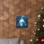 CRT Blue Skull Poster - Cyber-Noir Scanline Skull Art Print