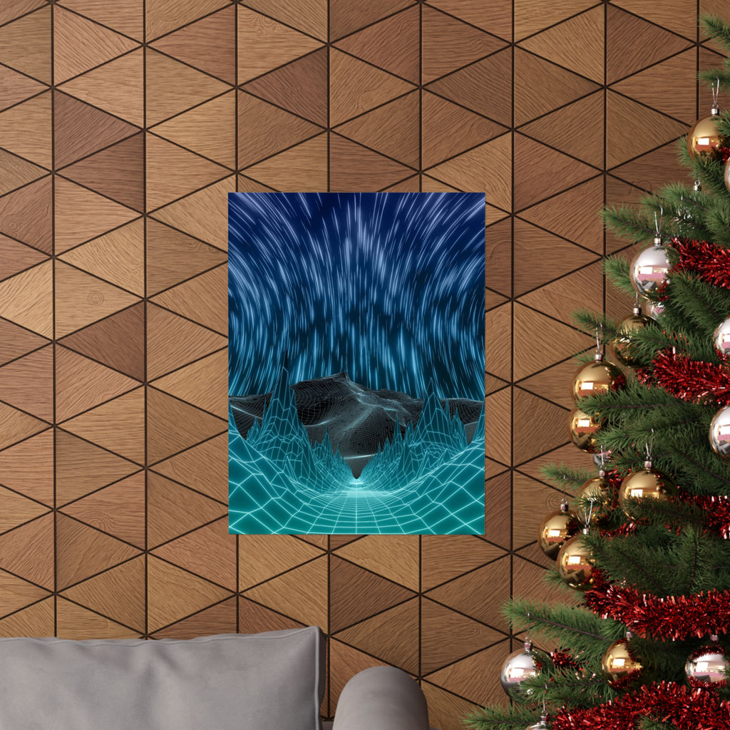 Cyber Wave Escape Poster Print - Synthwave Neon Grid Art