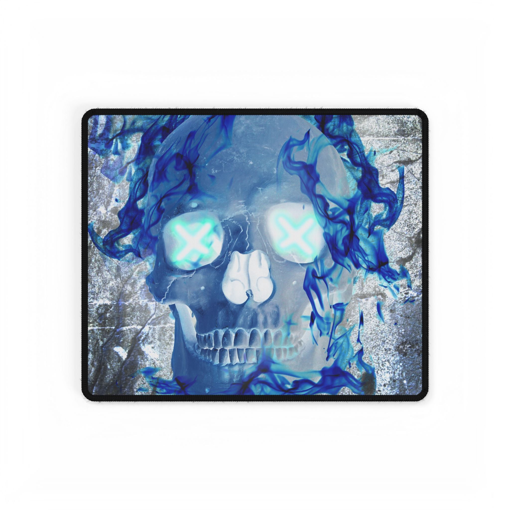Blue Flame Skull Gothic Gaming Desk Mat