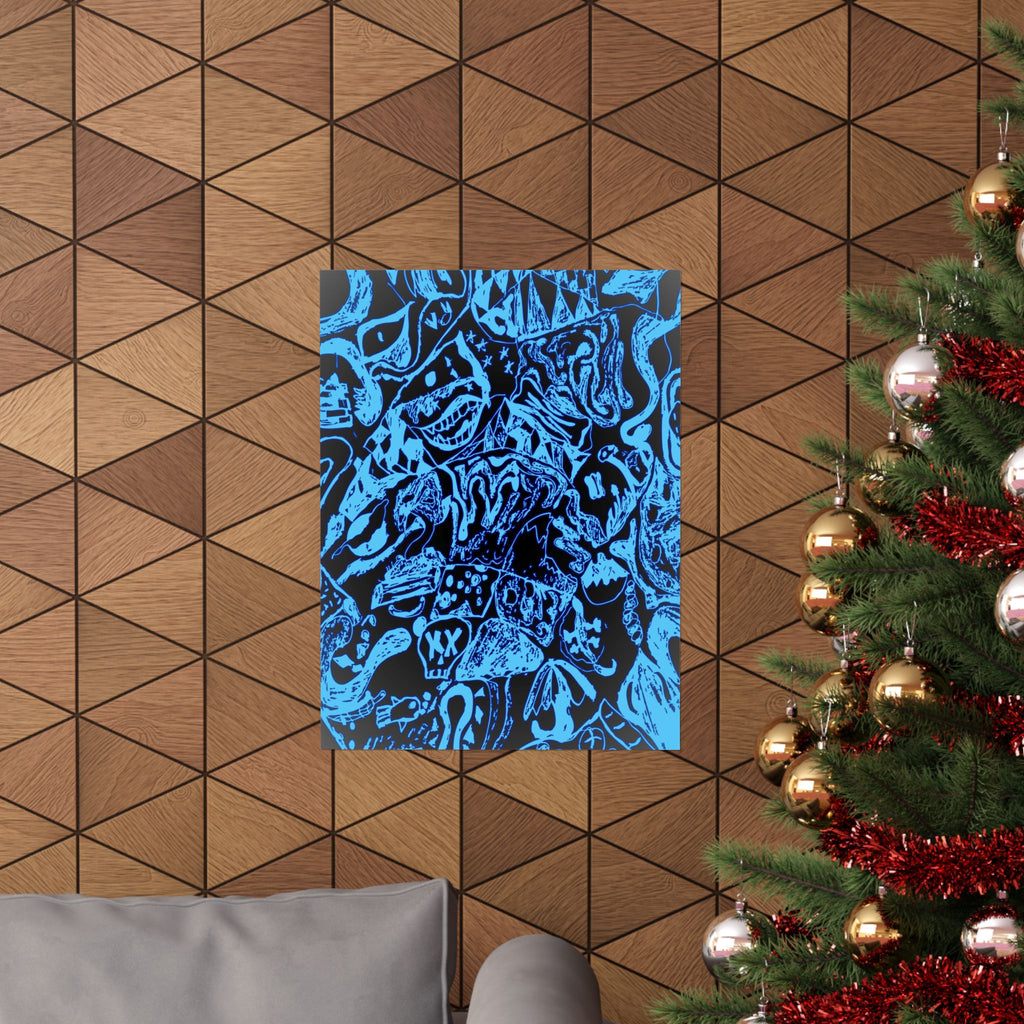 Doodles of a Lost Mind Poster - Cyan Sketchbook Doodle Art Print
