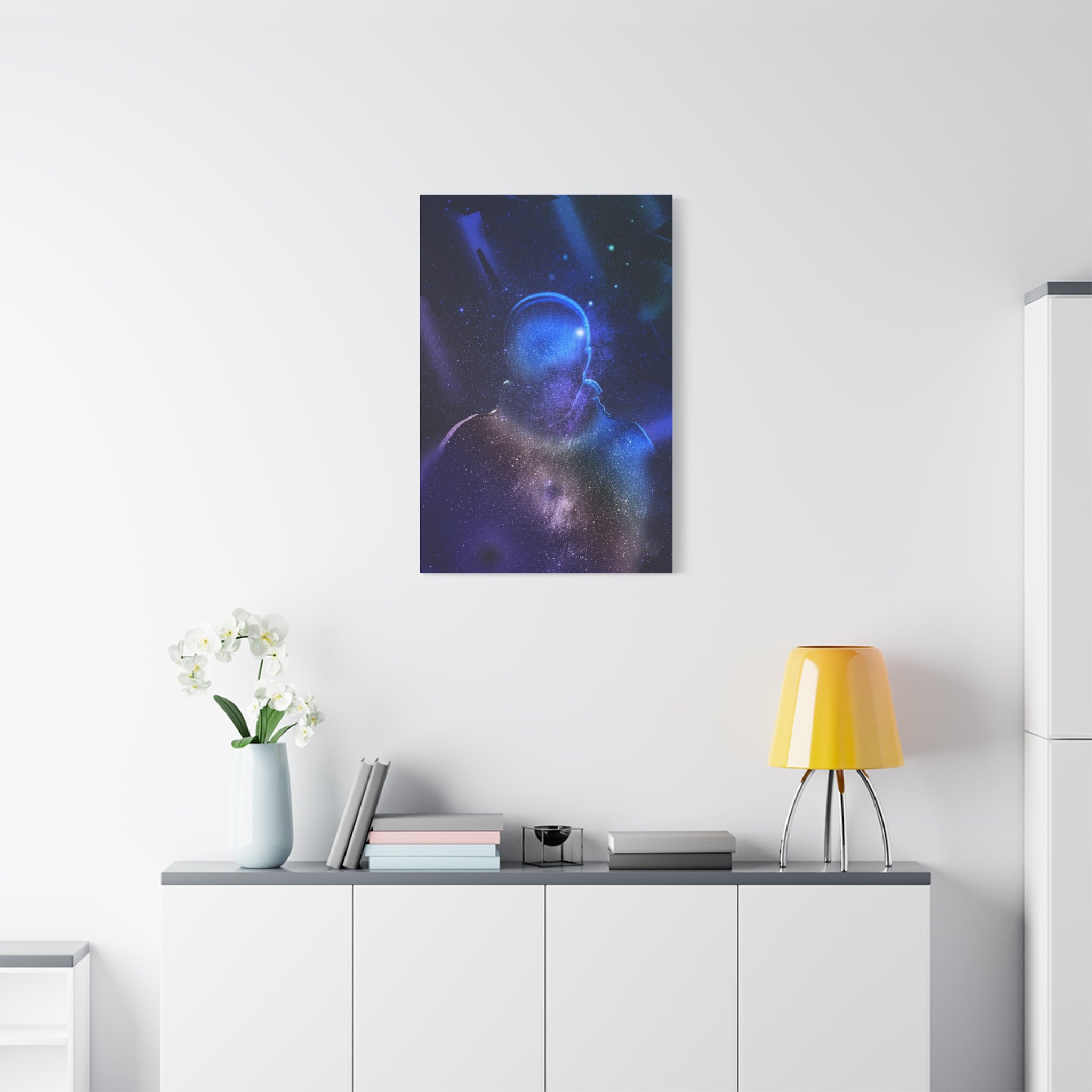 Figure in Space Canvas Wall Art - Cosmic Silhouette Decor