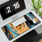 Ice And Fire Desk Mat - Swirling Mix Orange Blue Mouse Pad