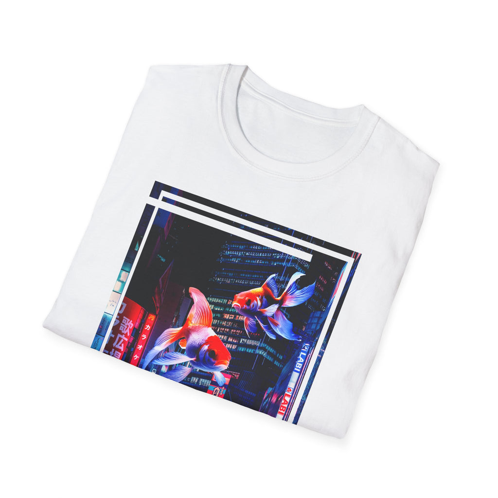 Japanese City Punk Koi Attack Graphic Tee - Neon Cyberpunk Shirt